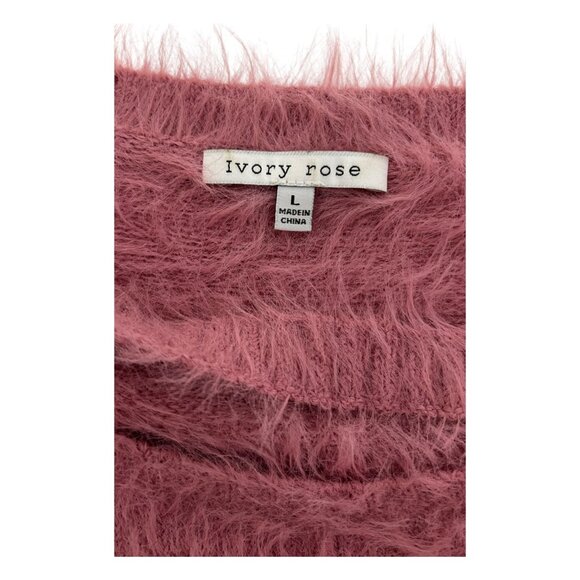 Ivory Rose Womens Size L Fuzzy Pink Asymmetrical Cutout Sweater Y2K Whimsygoth - Picture 7 of 12
